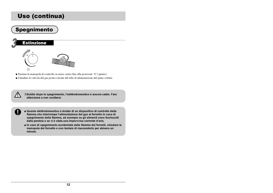 Samsung GN641FDXD1/XET, GN641JDXD1/XET manual Uso continua, Spegnimento, Oltre i bordi della piastra 