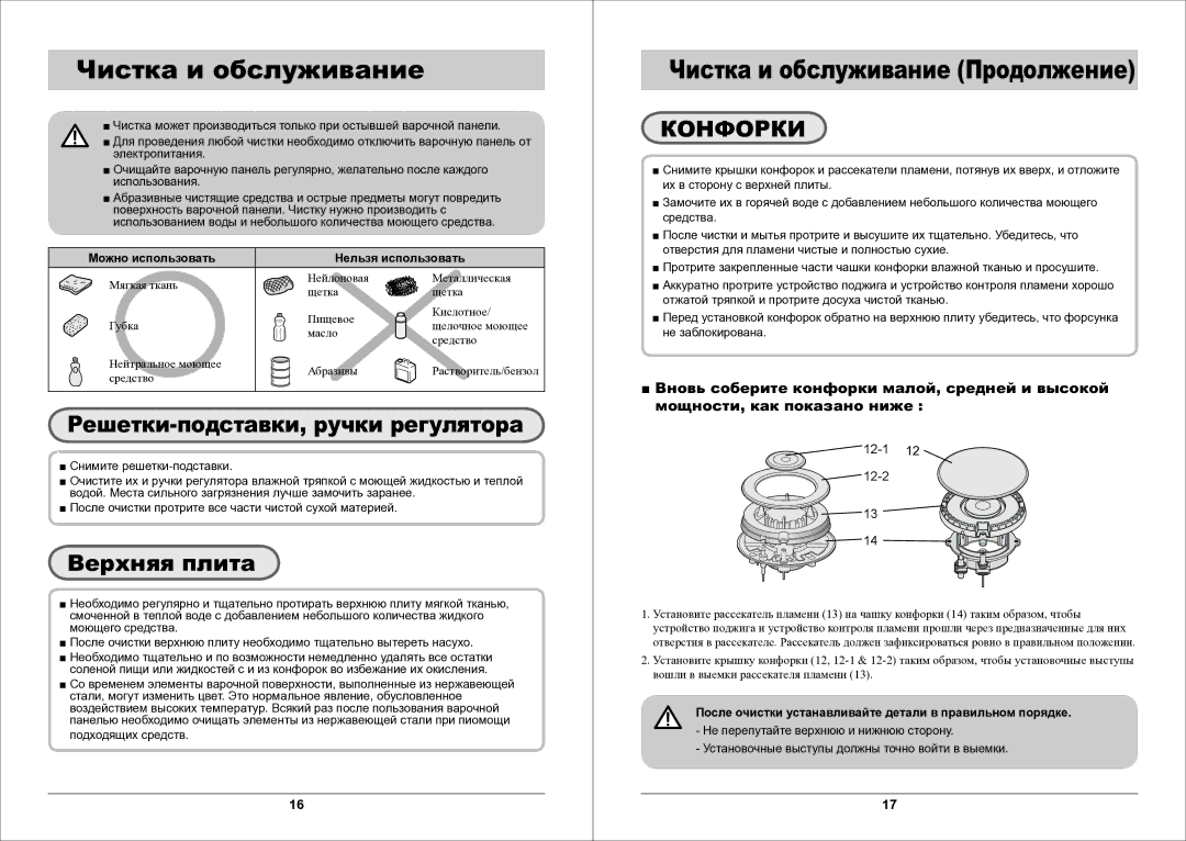 Samsung GN642FDXD1/BWT manual Чистка и обслуживание, Решетки-подставки, ручки регулятора, Верхняя плита 