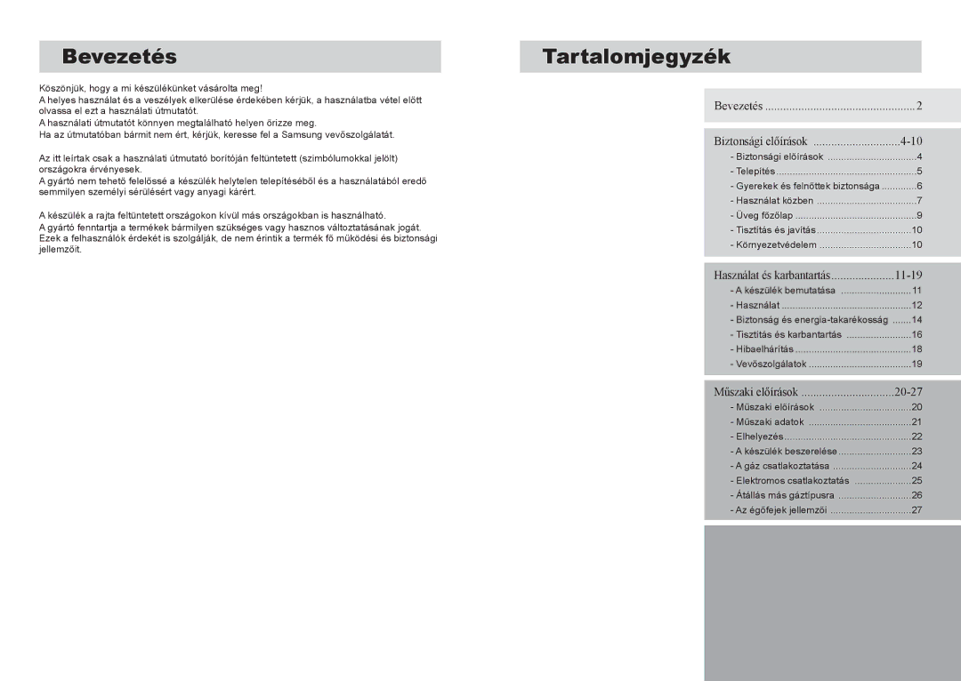 Samsung GN642FFGD/XEH manual Bevezetés, Tartalomjegyzék 