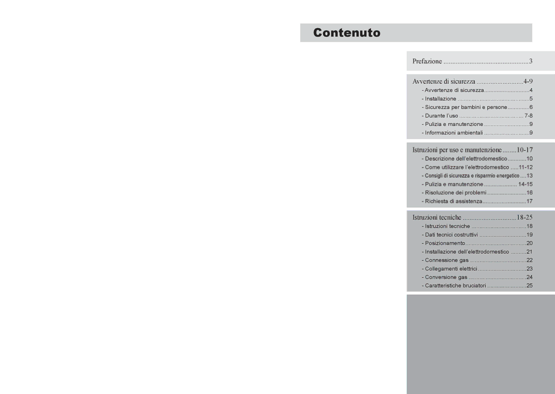 Samsung GN642FFXD/XET manual Contenuto, Prefazione Avvertenze di sicurezza 