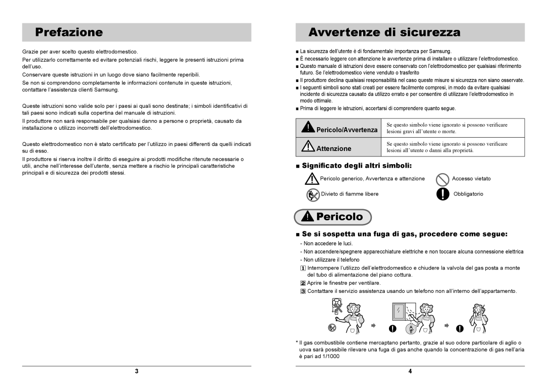 Samsung GN642FFXD/XET manual Prefazione, Avvertenze di sicurezza, Pericolo 