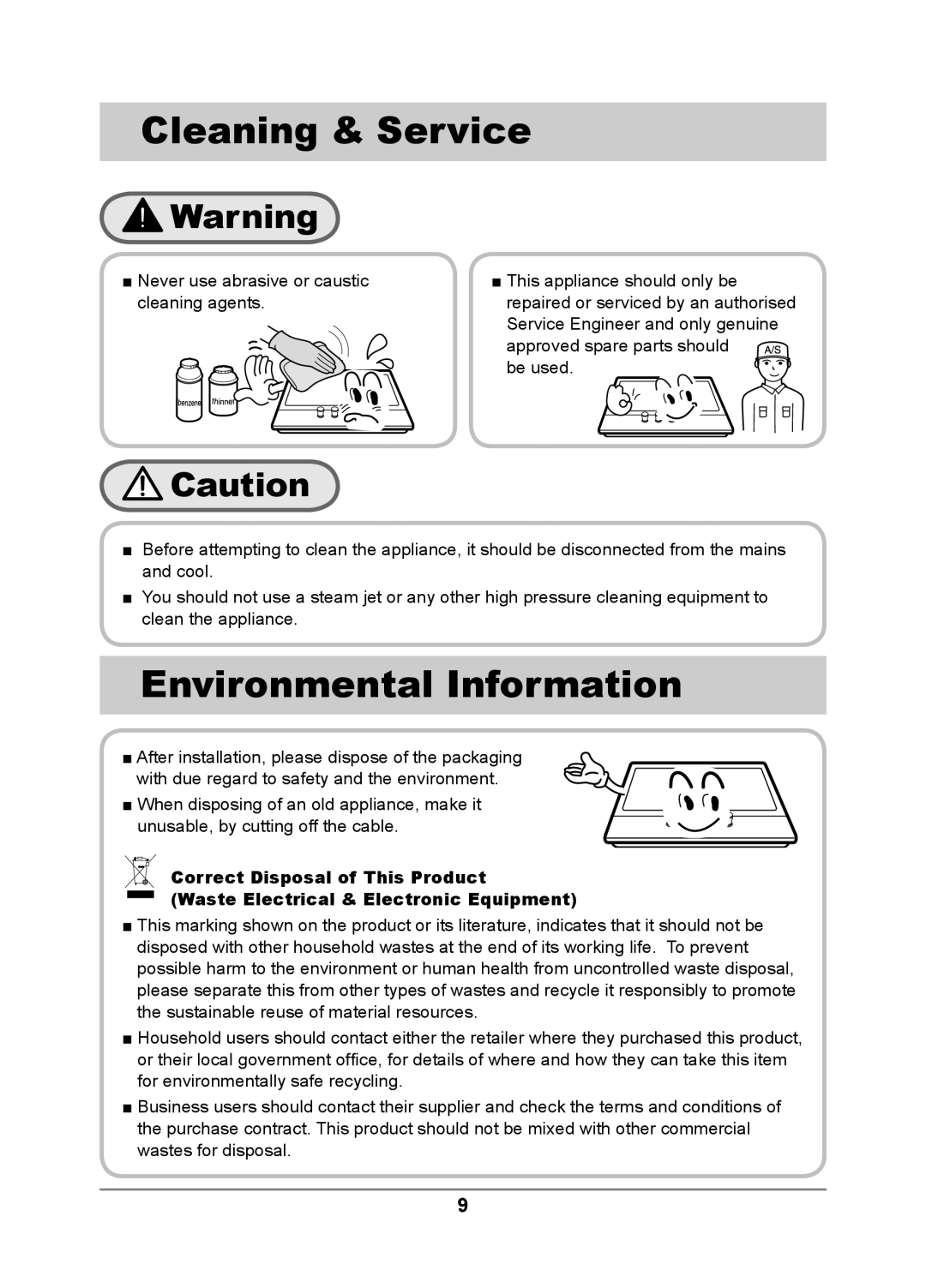 Samsung GN641FFXD/BOL, GN642FFXD/XEU, GN642FFXD/XET, GN642FFXD/BOL manual Cleaning & Service, Environmental Information 