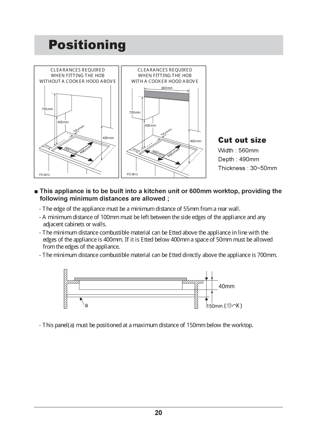 Samsung GN641FFXD/XEH, GN642FFXD/XEU, GN642FFXD/XET, GN642FFXD/BOL, GN641FFXD/BOL, GN642FFXD/BWT Positioning, Cut out size 