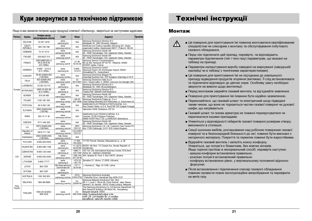 Samsung GN642HFGD/BWT manual Технічні інструкції, Куди звернутися за технічною підтримкою, Монтаж 