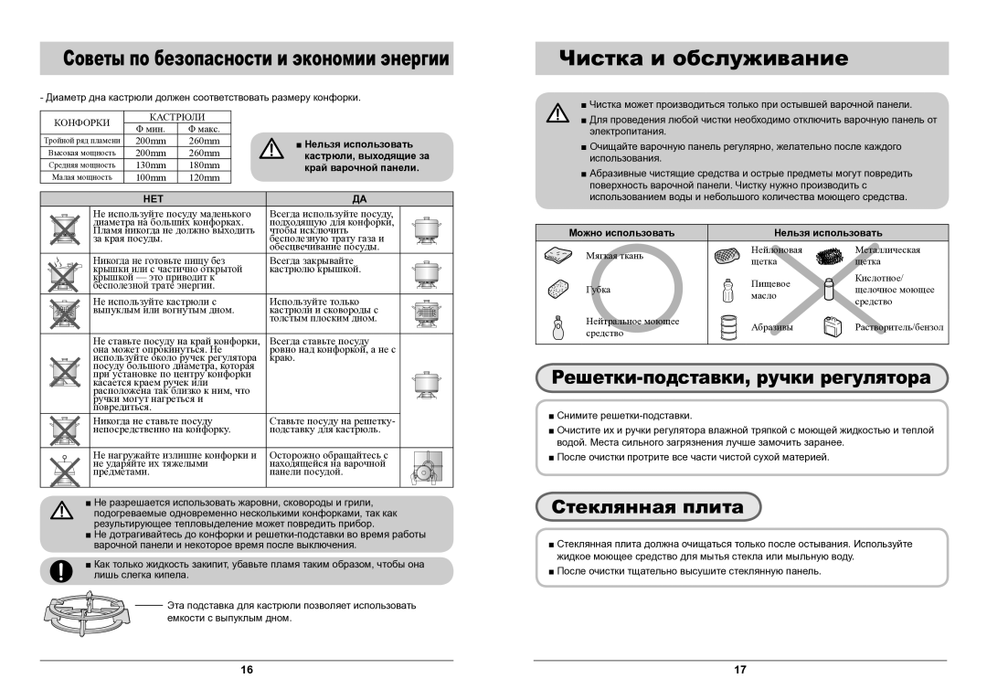 Samsung GN642HFGD/BWT manual Решетки-подставки, ручки регулятора, Стеклянная плита 