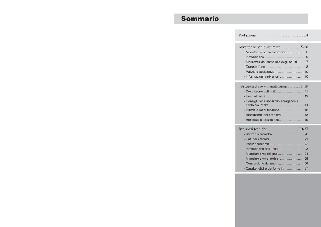 Samsung GN7A2IFXD/XET manual Sommario, Consigli per il risparmio energetico e 