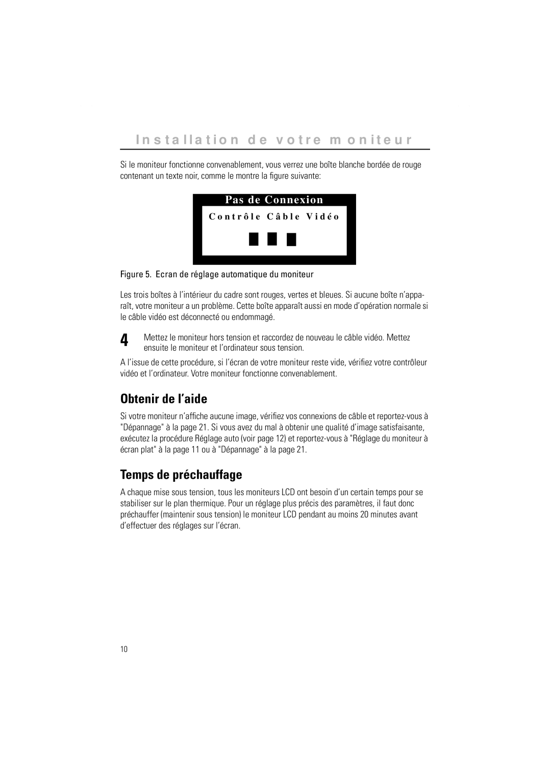 Samsung GR15MSAPN/EDC manual Obtenir de l’aide, Temps de préchauffage, Ensuite le moniteur et l’ordinateur sous tension 