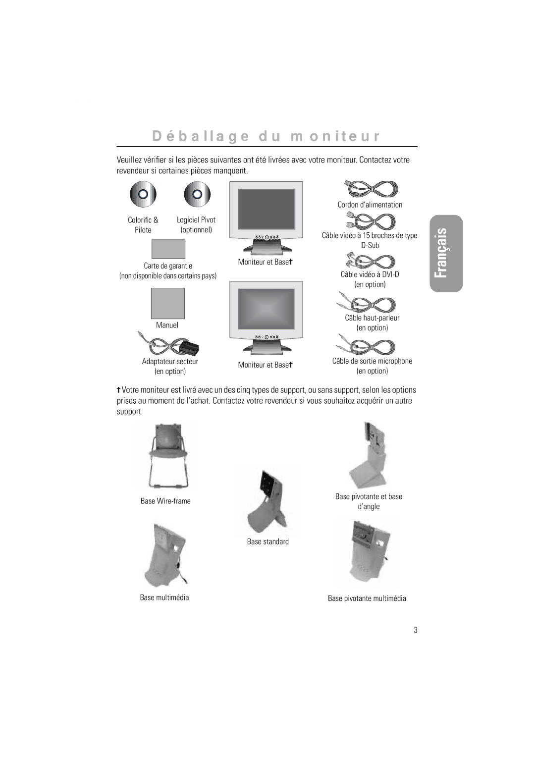 Samsung GR15MSAPN/EDC manual Déballage du moniteur 