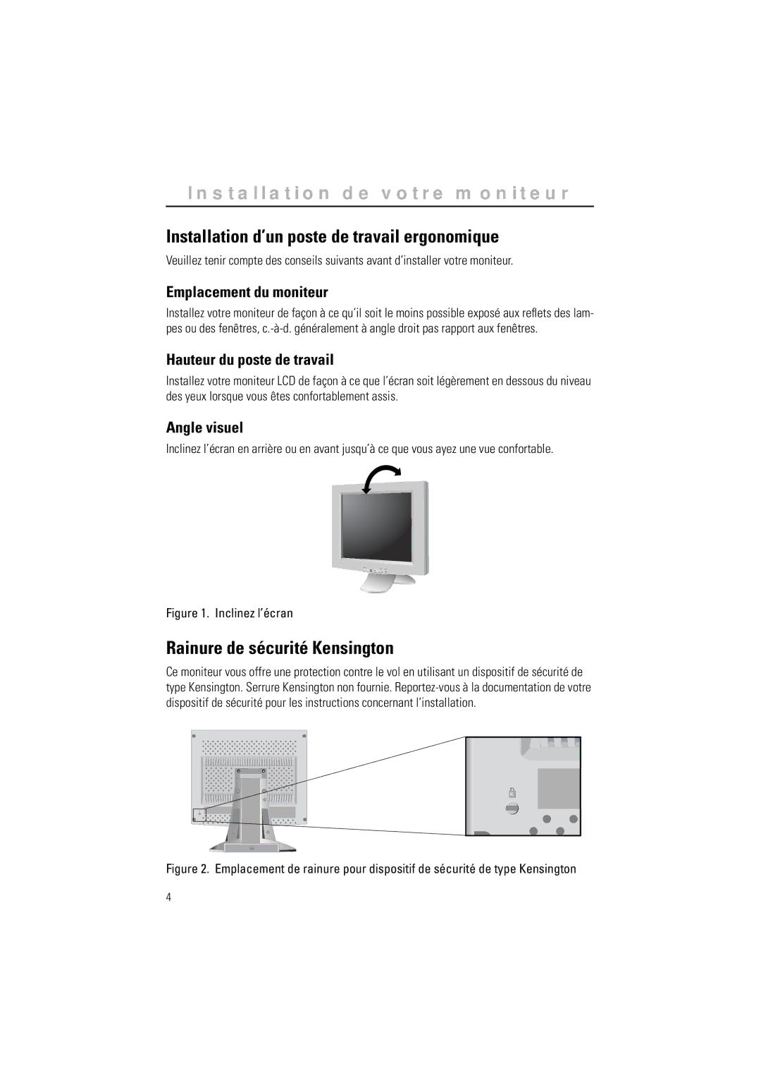 Samsung GR15MSAPN/EDC manual Installation d’un poste de travail ergonomique, Rainure de sécurité Kensington, Angle visuel 