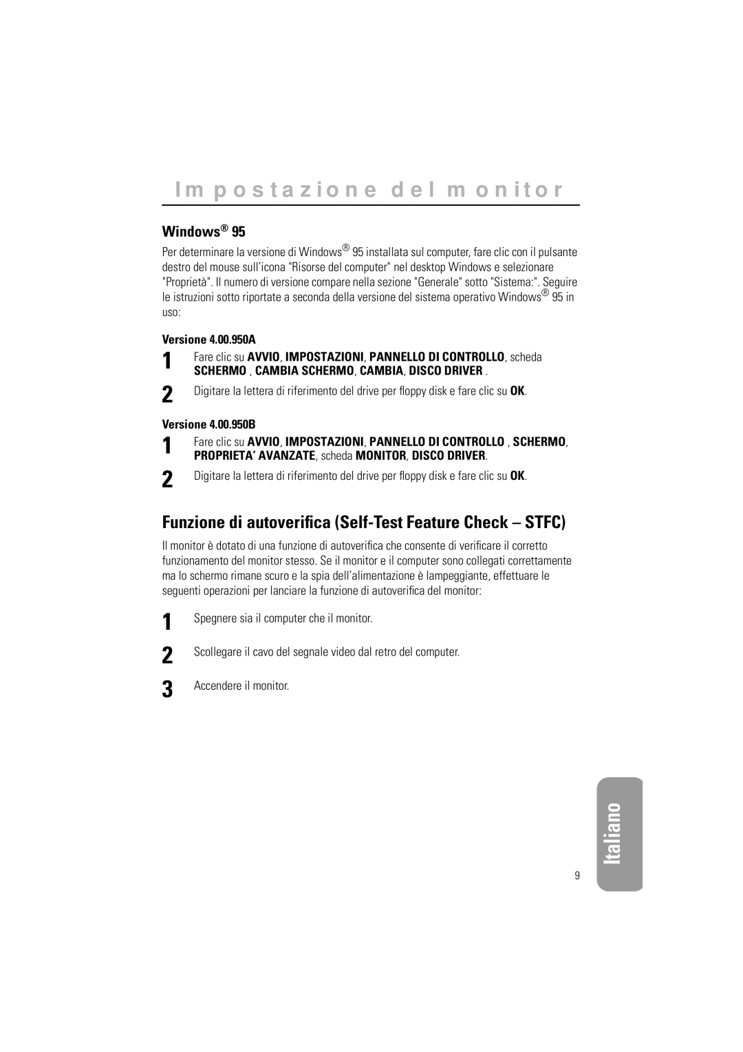 Samsung GR15MSAPN/EDC manual Versione 4.00.950A, Versione 4.00.950B, PROPRIETA’ AVANZATE, scheda MONITOR, Disco Driver 