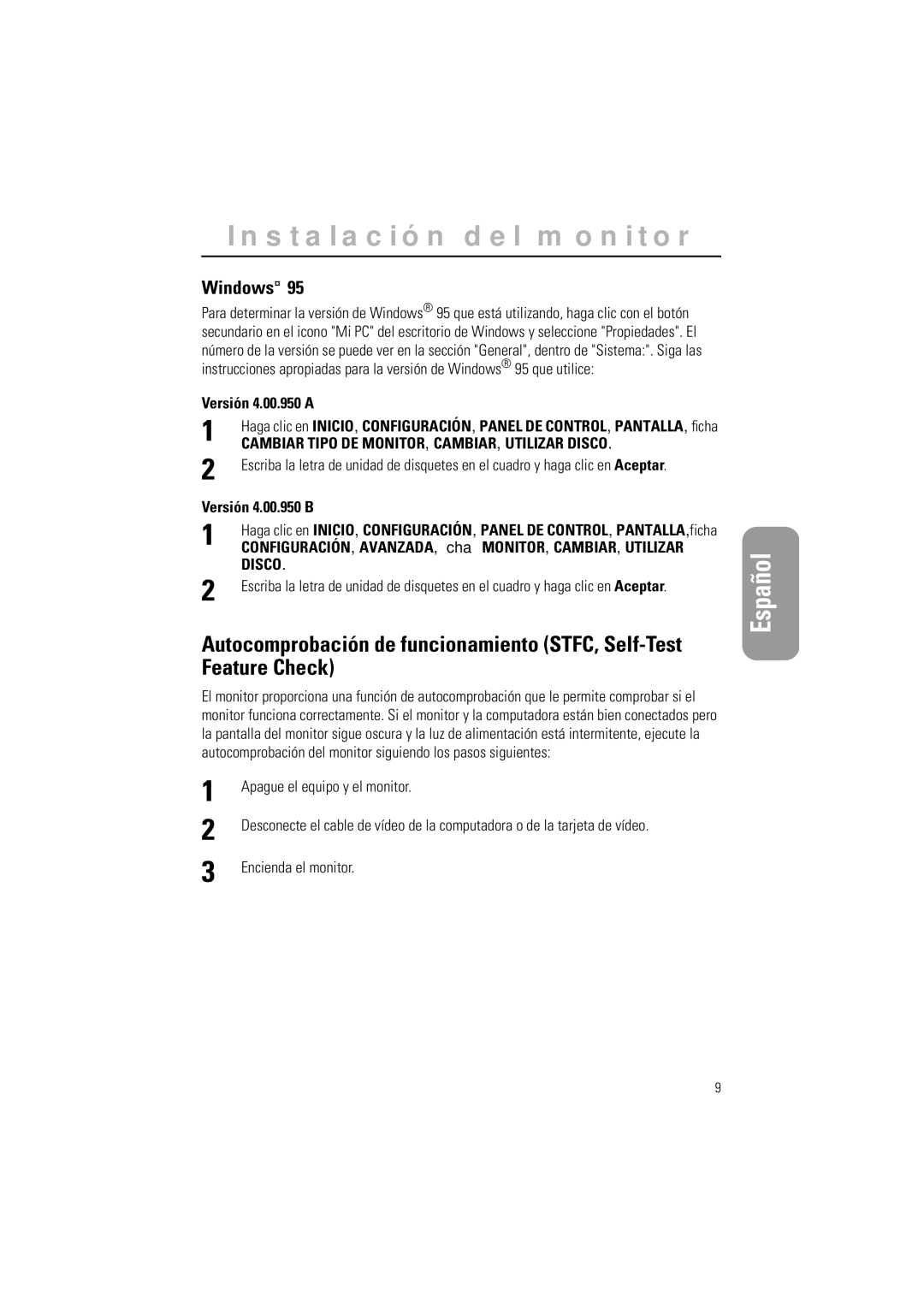 Samsung GR15MSAPN/EDC manual Versión 4.00.950 a, Versión 4.00.950 B, Apague el equipo y el monitor, Encienda el monitor 