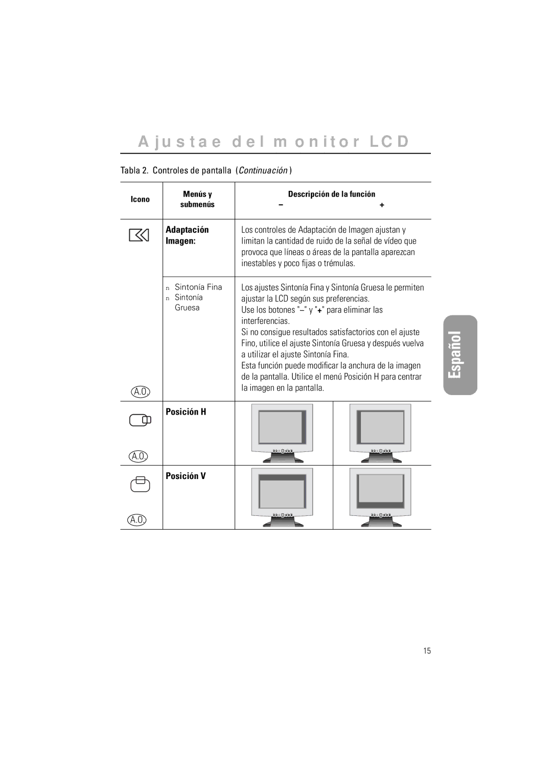 Samsung GR15MSAPN/EDC manual Adaptación, Imagen, Posición H 