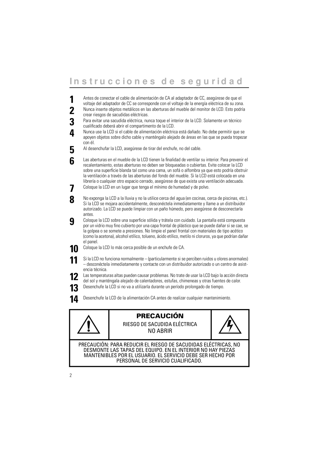 Samsung GR15MSAPN/EDC Crear riesgos de sacudidas eléctricas, Cualiﬁcado deberá abrir el compartimento de la LCD, Con él 