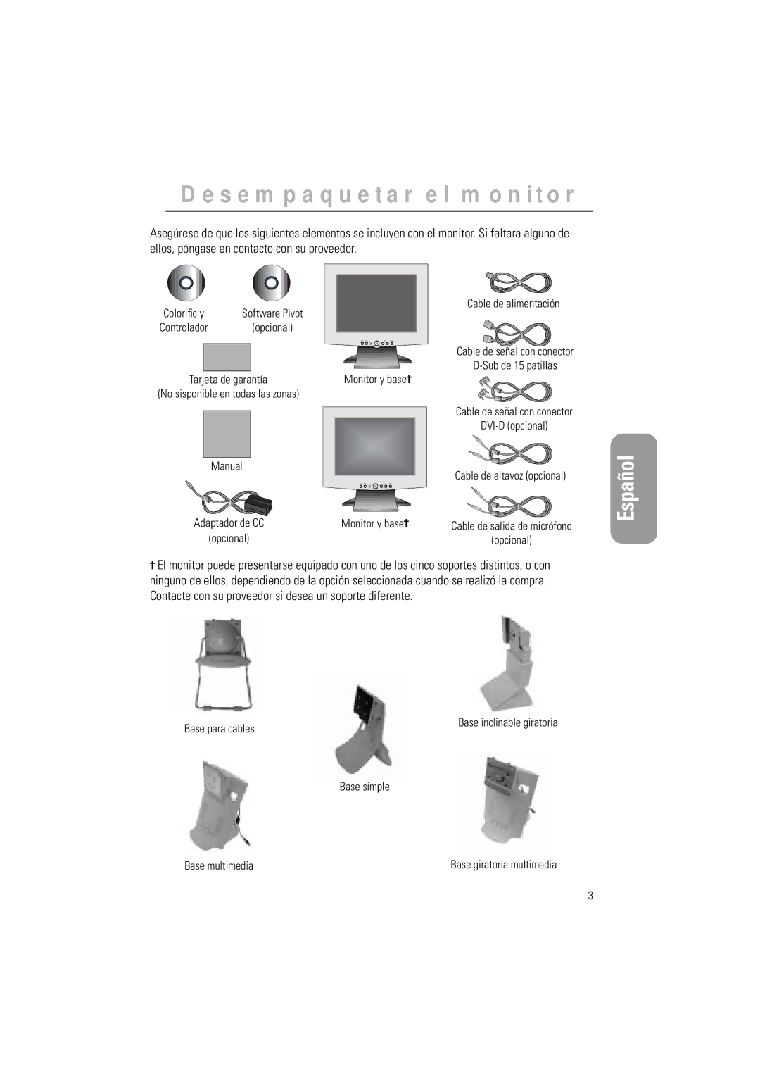 Samsung GR15MSAPN/EDC manual Monitor y base †, Manual 