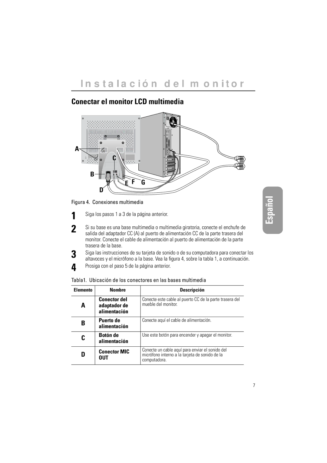 Samsung GR15MSAPN/EDC manual Conectar el monitor LCD multimedia 