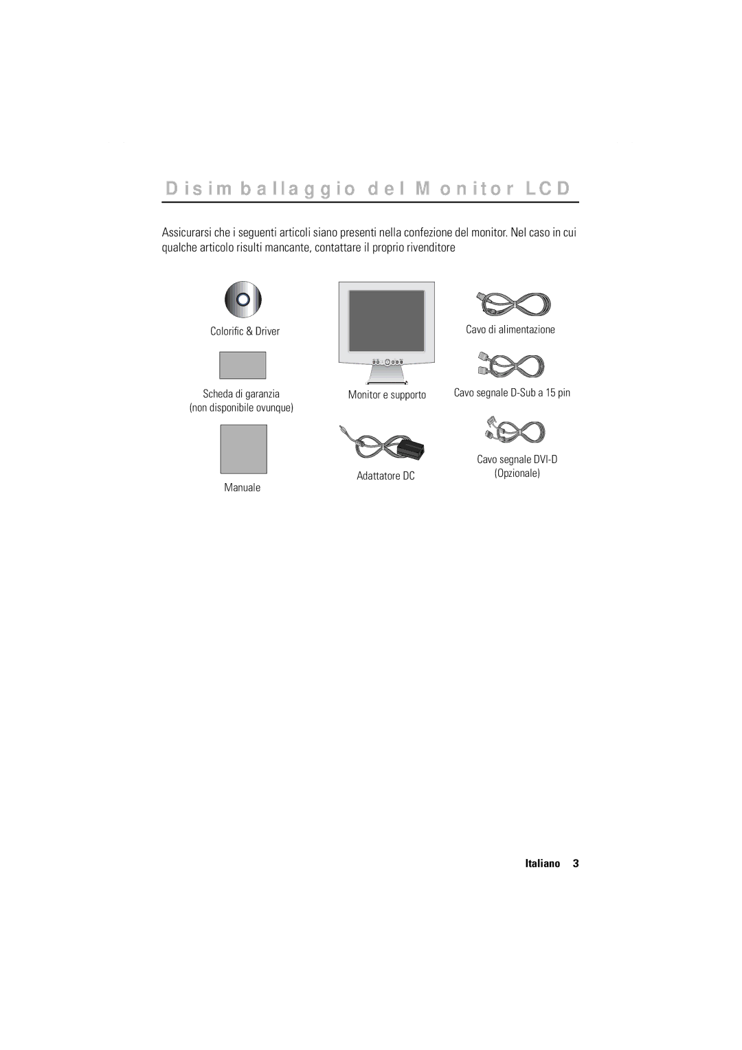 Samsung GR17MSSAN/EDC manual English, Disimballaggio del Monitor LCD 