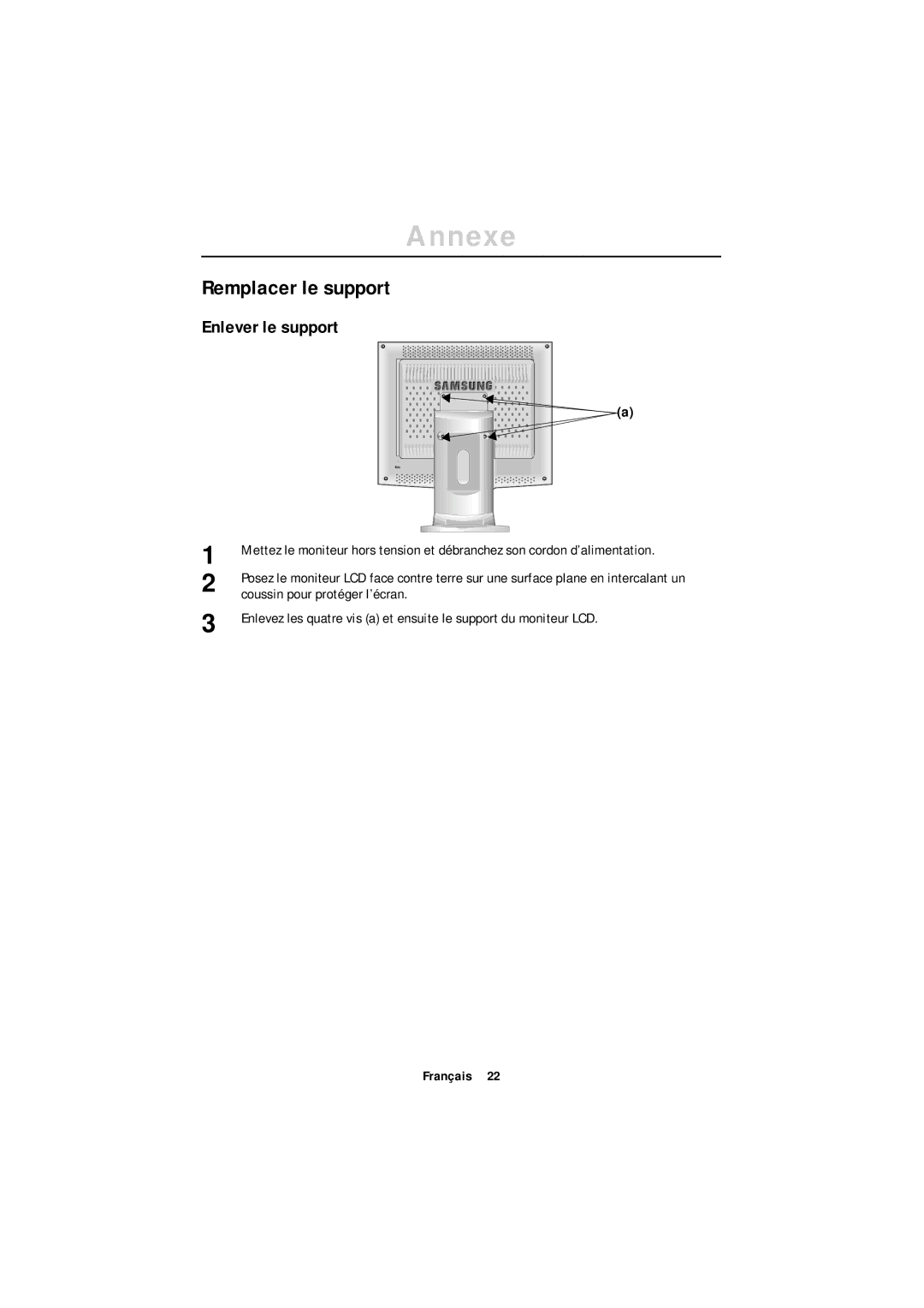 Samsung GT18MSSN/EDC, GR18MSSSN/EDC manual Remplacer le support, Enlever le support 