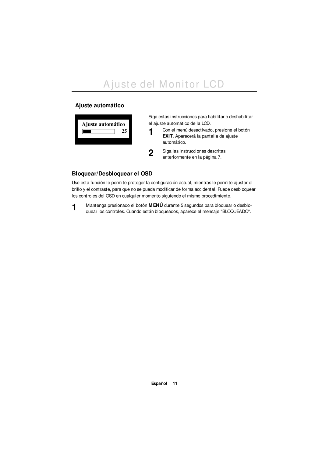 Samsung GR18MSSSN/EDC, GT18MSSN/EDC manual Ajuste automático, Bloquear/Desbloquear el OSD 