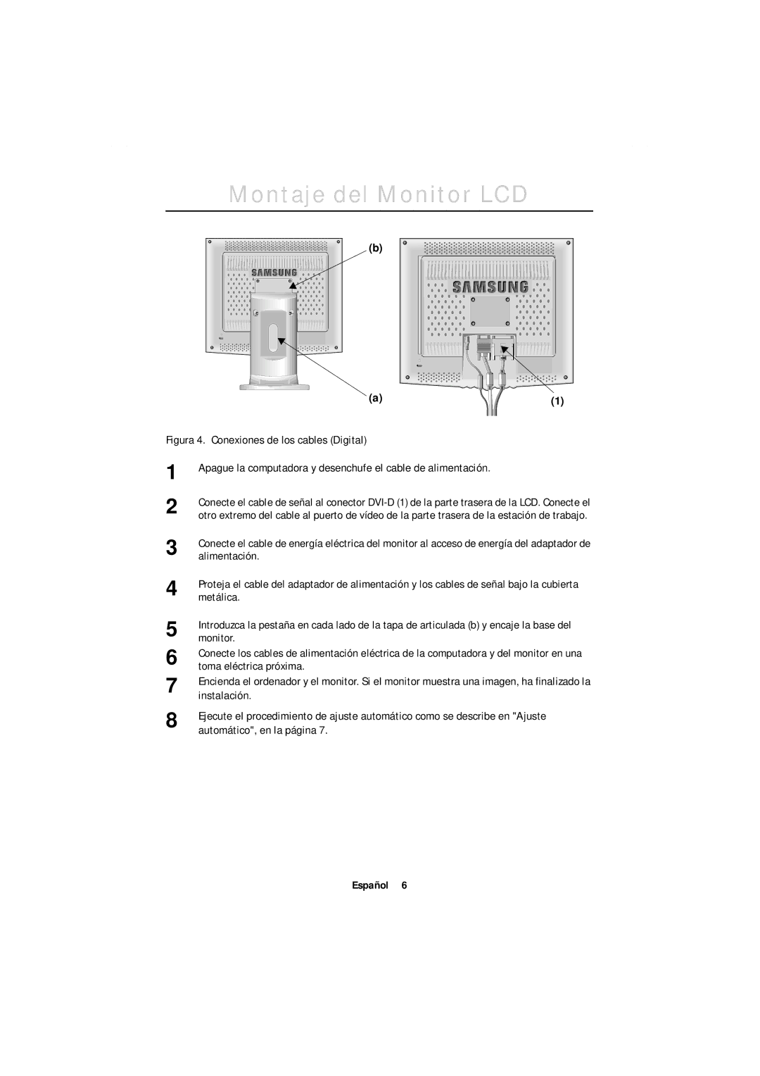 Samsung GT18MSSN/EDC, GR18MSSSN/EDC manual Montaje del Monitor LCD 