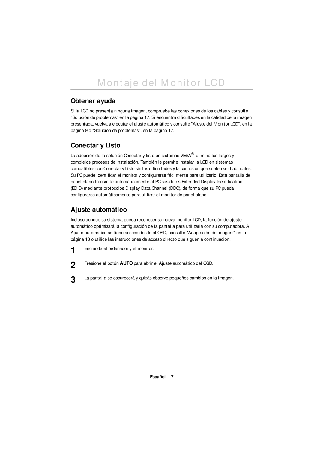 Samsung GR18MSSSN/EDC, GT18MSSN/EDC Obtener ayuda, Conectar y Listo, Ajuste automático, Encienda el ordenador y el monitor 