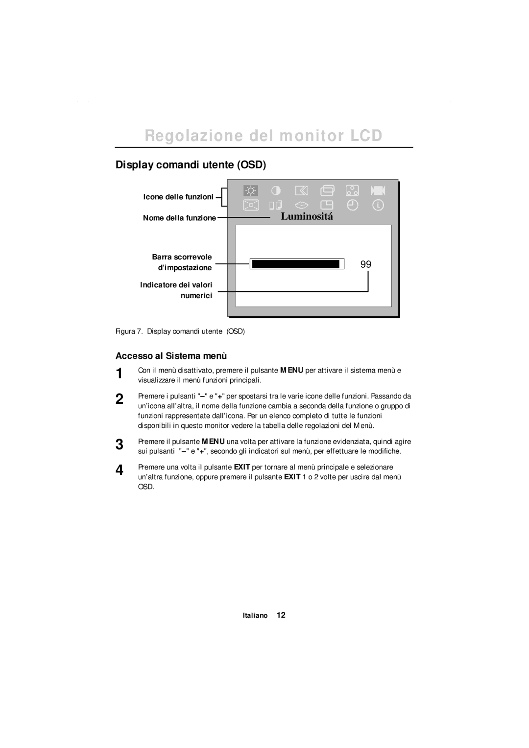 Samsung GR18MSSSN/EDC manual Display comandi utente OSD, Accesso al Sistema menù 