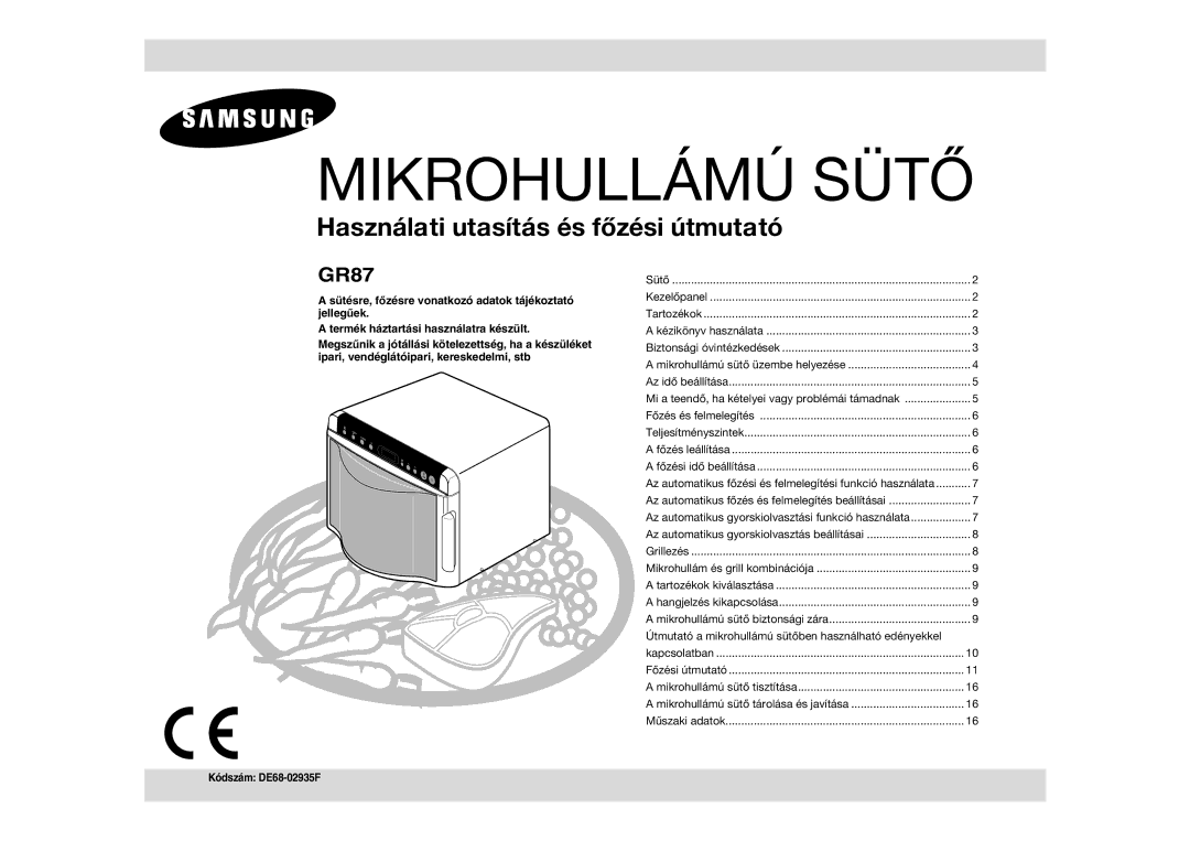 Samsung GR87-S/XEH manual Mikrohullámú Sütő 