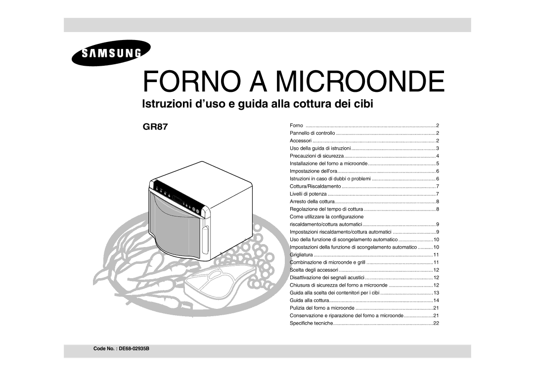 Samsung GR87-S/XET manual Forno a Microonde, Code No. DE68-02935B 