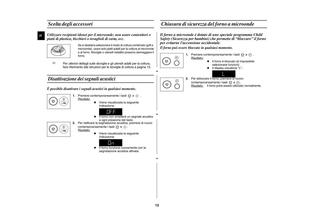 Samsung GR87-S/XET manual Disattivazione dei segnali acustici 