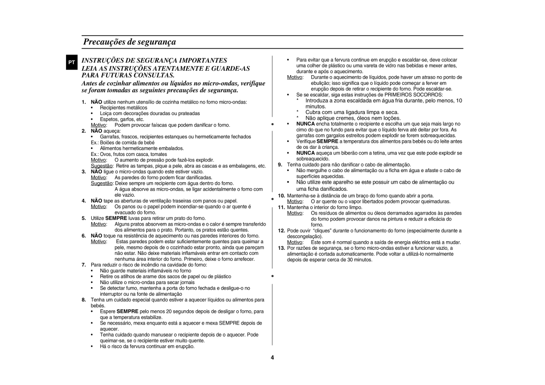 Samsung GR87/XEC, GR87-S/XEC manual Precauções de segurança 