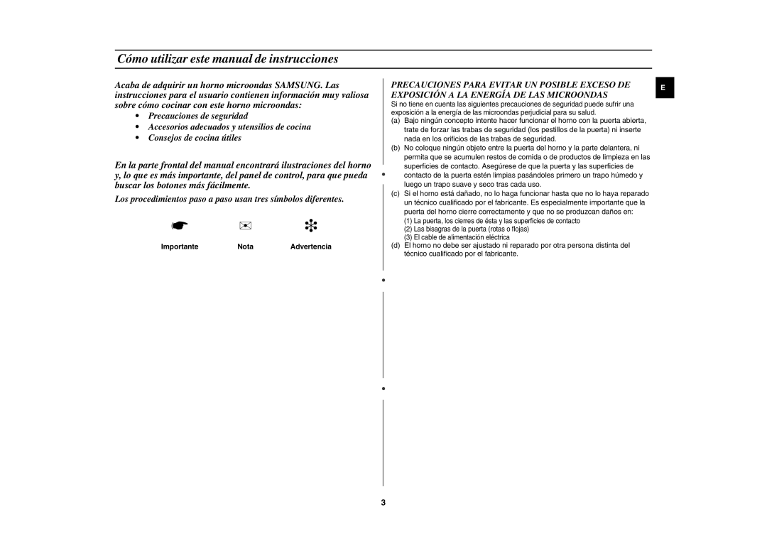 Samsung GR87-S/XEC, GR87/XEC Cómo utilizar este manual de instrucciones, Importante Nota Advertencia 