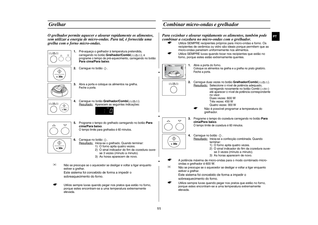 Samsung GR87-S/XEC, GR87/XEC manual Grelhar Combinar micro-ondas e grelhador, Duas vezes 600 W 