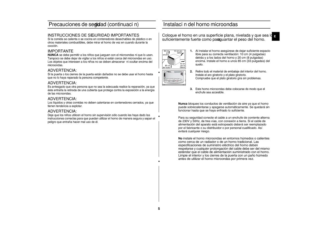 Samsung GR87-S/XEC, GR87/XEC manual Instrucciones DE Seguridad Importantes, Advertencia 