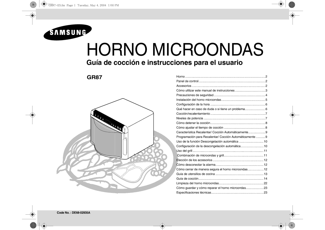 Samsung GR87-S/XEC, GR87/XEC manual Horno Microondas, Code No. DE68-02935A 