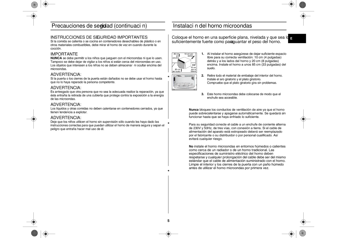 Samsung GR87-S/XEC, GR87/XEC manual Instrucciones DE Seguridad Importantes, Advertencia 