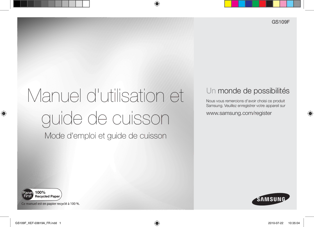 Samsung GS109F-1S/XEF, GS109F-S/XEF manual Manuel dutilisation et Guide de cuisson 