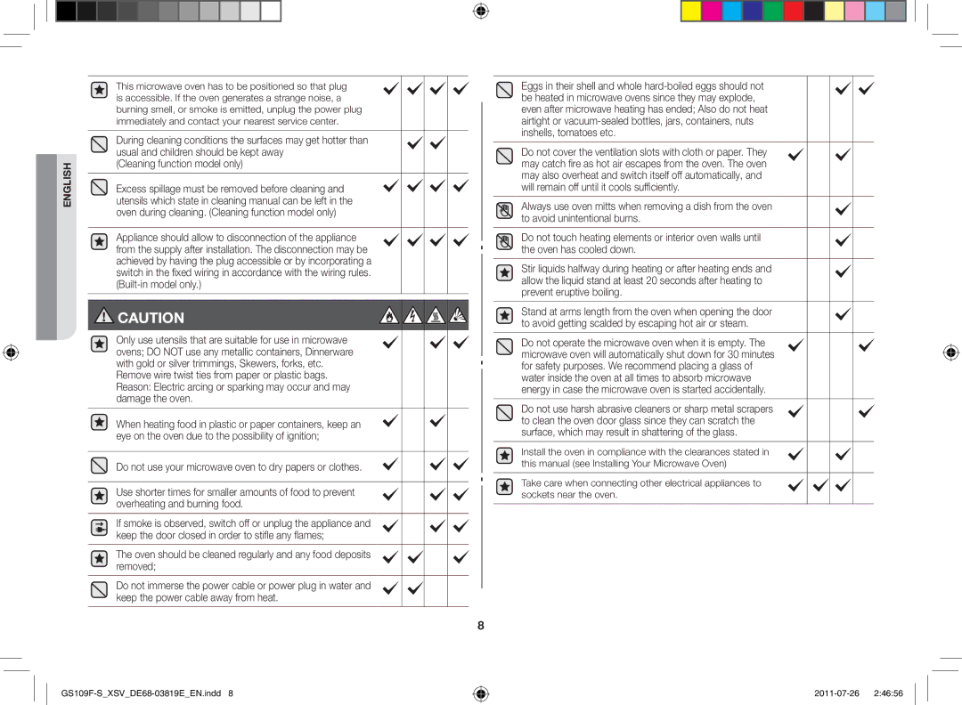 Samsung GS109F-S/XSV manual Cleaning function model only 