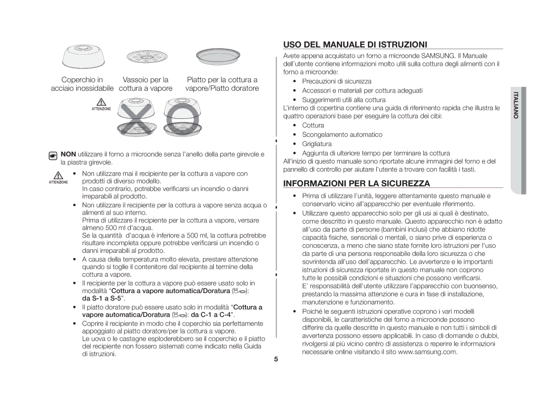 Samsung GS109FE-SS/XET Uso del manuale di istruzioni, Informazioni per la sicurezza 