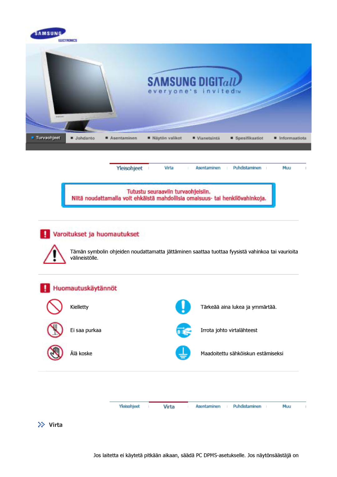 Samsung GS17VSSS/EDC, GS17MSSS/EDC, GS15MSSS/EDC manual Virta 