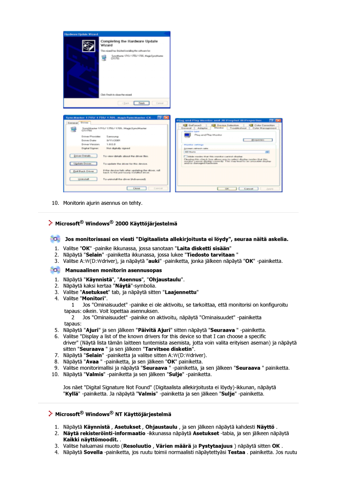 Samsung GS17VSSS/EDC, GS17MSSS/EDC, GS15MSSS/EDC manual Microsoft Windows NT Käyttöjärjestelmä 