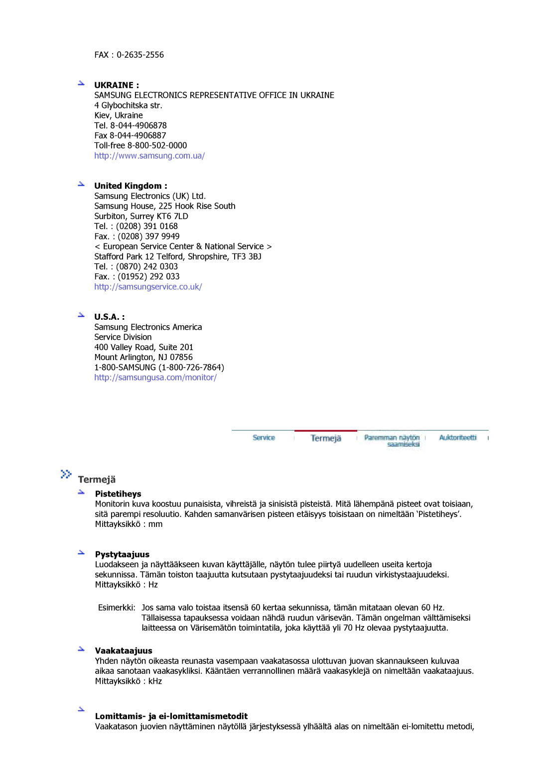 Samsung GS17MSSS/EDC, GS15MSSS/EDC, GS17VSSS/EDC manual Termejä 