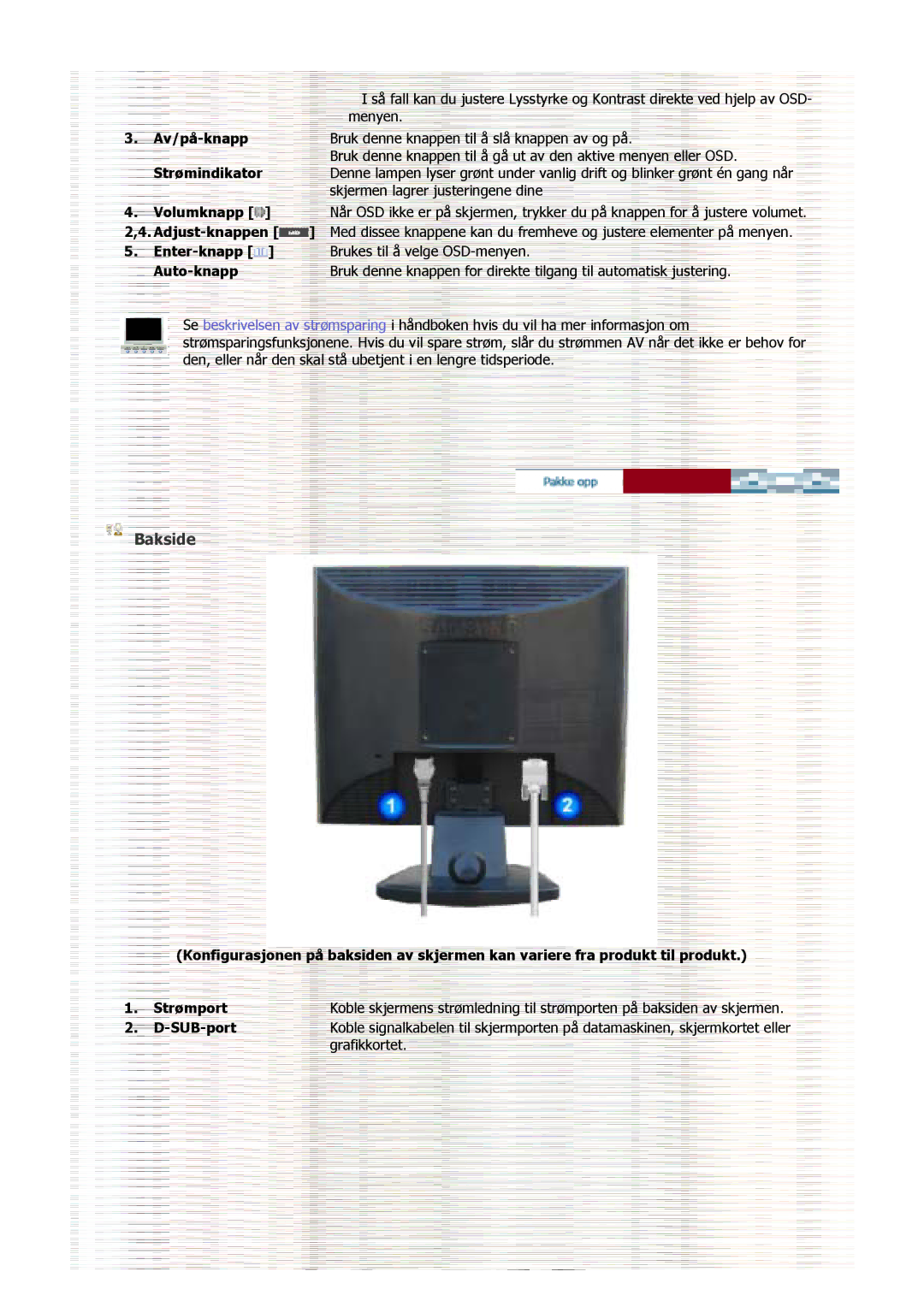 Samsung GS15MSSS/EDC, GS17MSSS/EDC, GS17VSSS/EDC manual Bakside, Menyen 