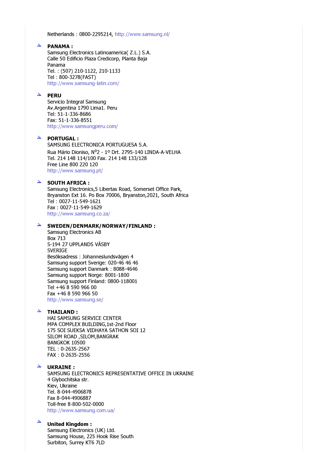 Samsung GS15MSSS/EDC, GS17MSSS/EDC, GS17VSSS/EDC manual Panama, United Kingdom 