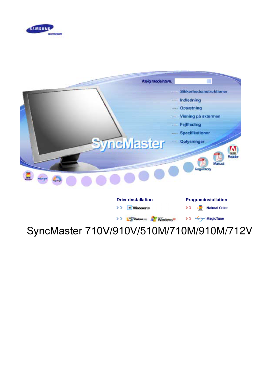 Samsung GS17VSSS/EDC manual SyncMaster 710V/910V/510M/710M/910M/712V/715V/701N 