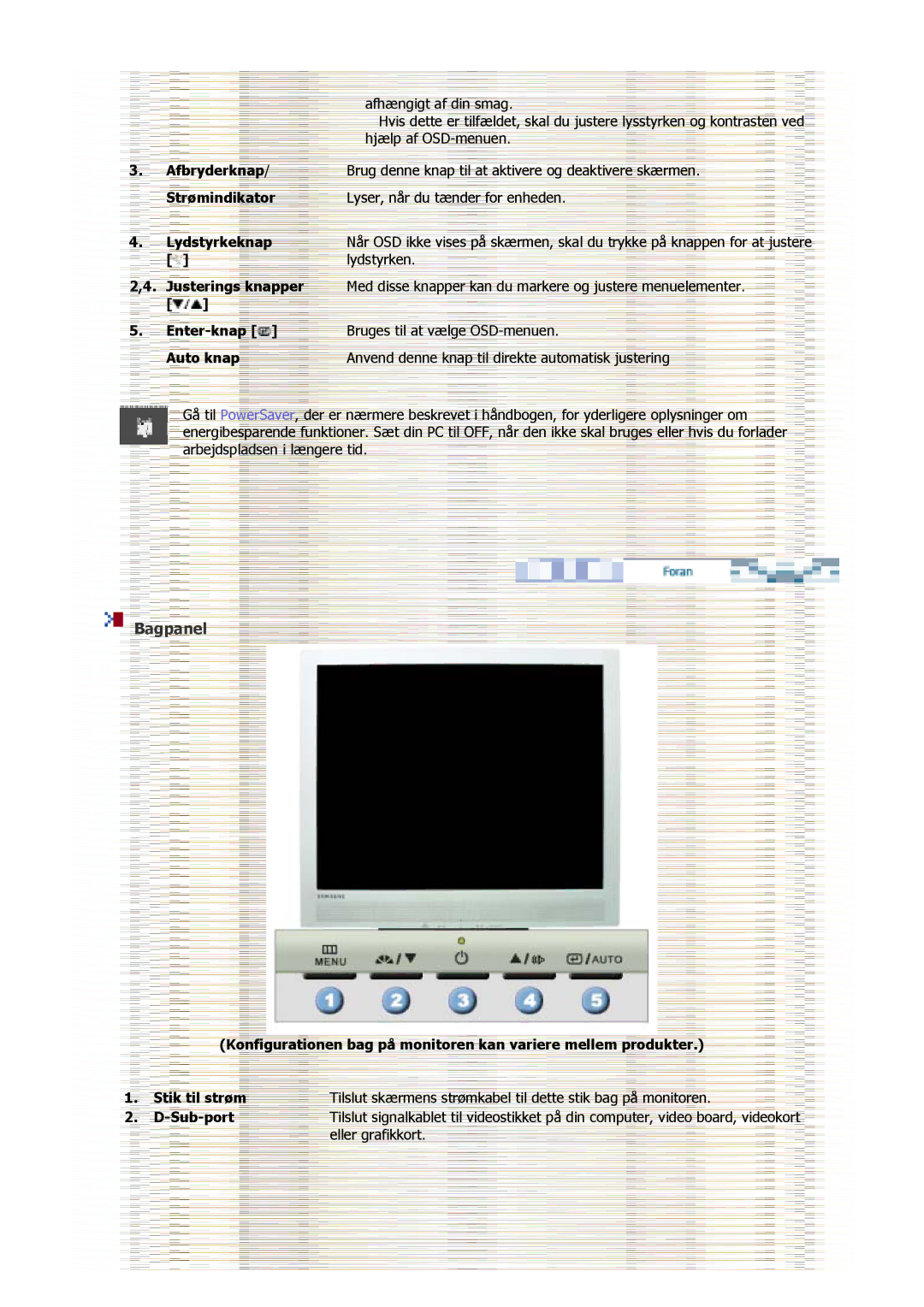 Samsung GS15MSSS/EDC, GS17MSSS/EDC, GS17VSSS/EDC manual Afbryderknap, Lydstyrkeknap 