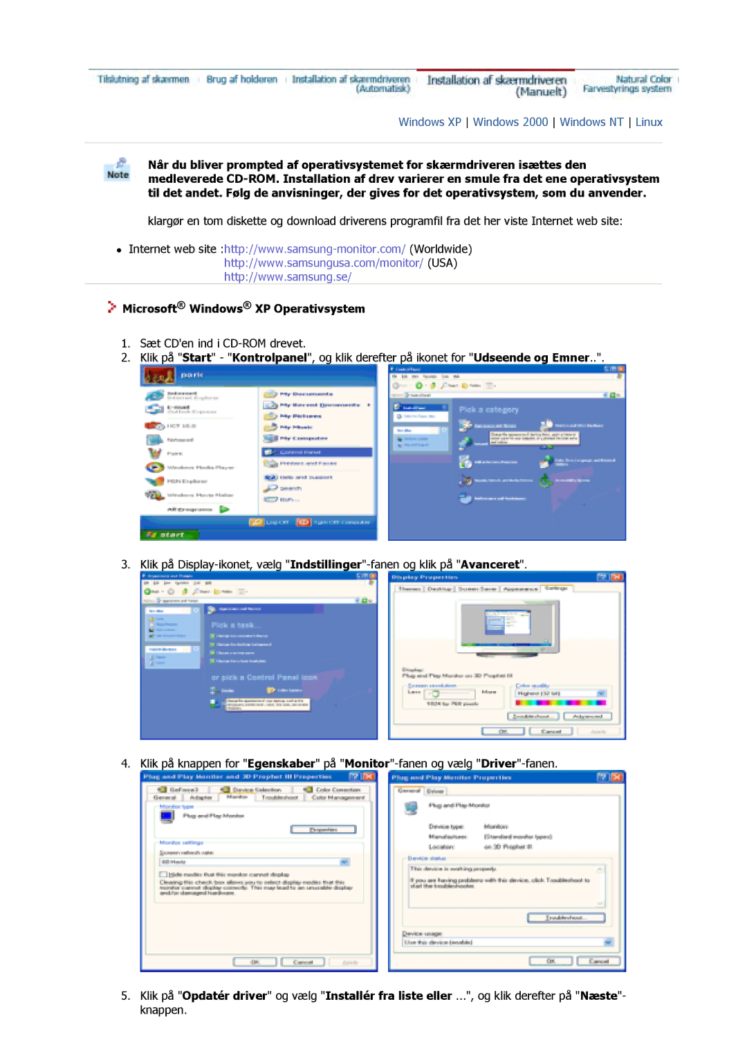 Samsung GS17MSSS/EDC, GS15MSSS/EDC, GS17VSSS/EDC manual Microsoft Windows XP Operativsystem 