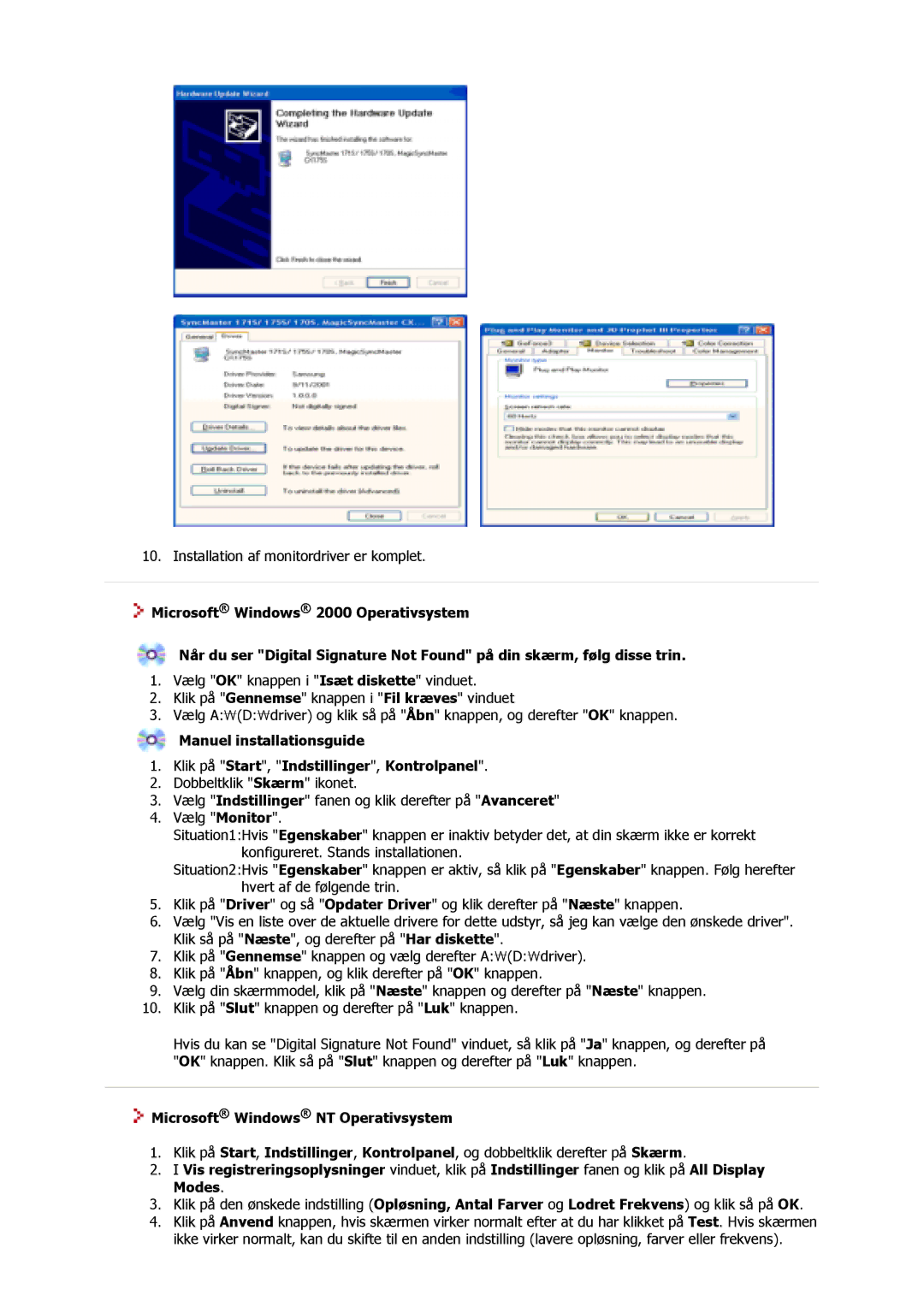 Samsung GS17VSSS/EDC, GS17MSSS/EDC, GS15MSSS/EDC manual Microsoft Windows NT Operativsystem 