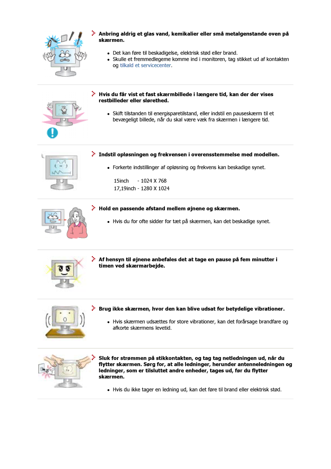 Samsung GS15MSSS/EDC, GS17MSSS/EDC, GS17VSSS/EDC manual Hold en passende afstand mellem øjnene og skærmen 