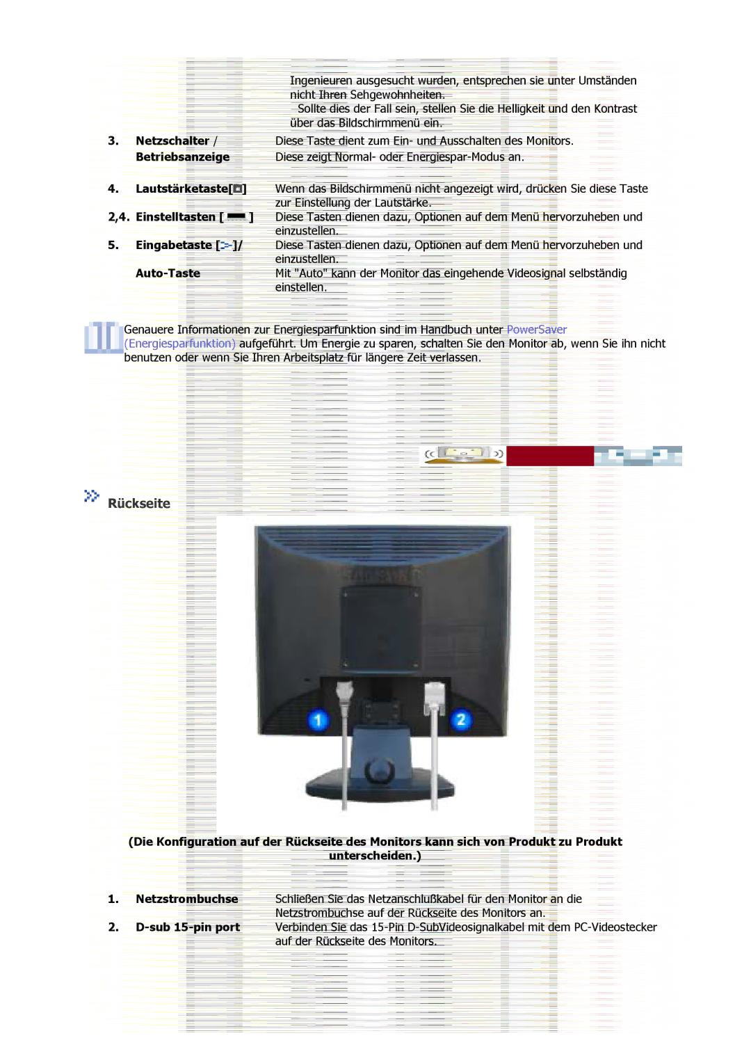 Samsung GS17MSSS/EDC, GS15MSSS/EDC, GS19MSSS/EDC, GS17VSSS/EDC, GS17VSSN/EDC, GS19VSSS/EDC, GS17CSSS/EDC manual Rückseite 