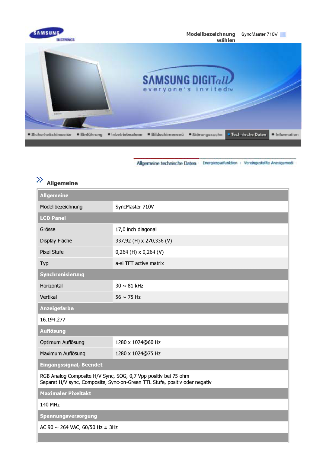 Samsung GS15MSSS/EDC, GS17MSSS/EDC, GS19MSSS/EDC, GS17VSSS/EDC, GS17VSSN/EDC, GS19VSSS/EDC, GS17CSSS/EDC Allgemeine, LCD Panel 