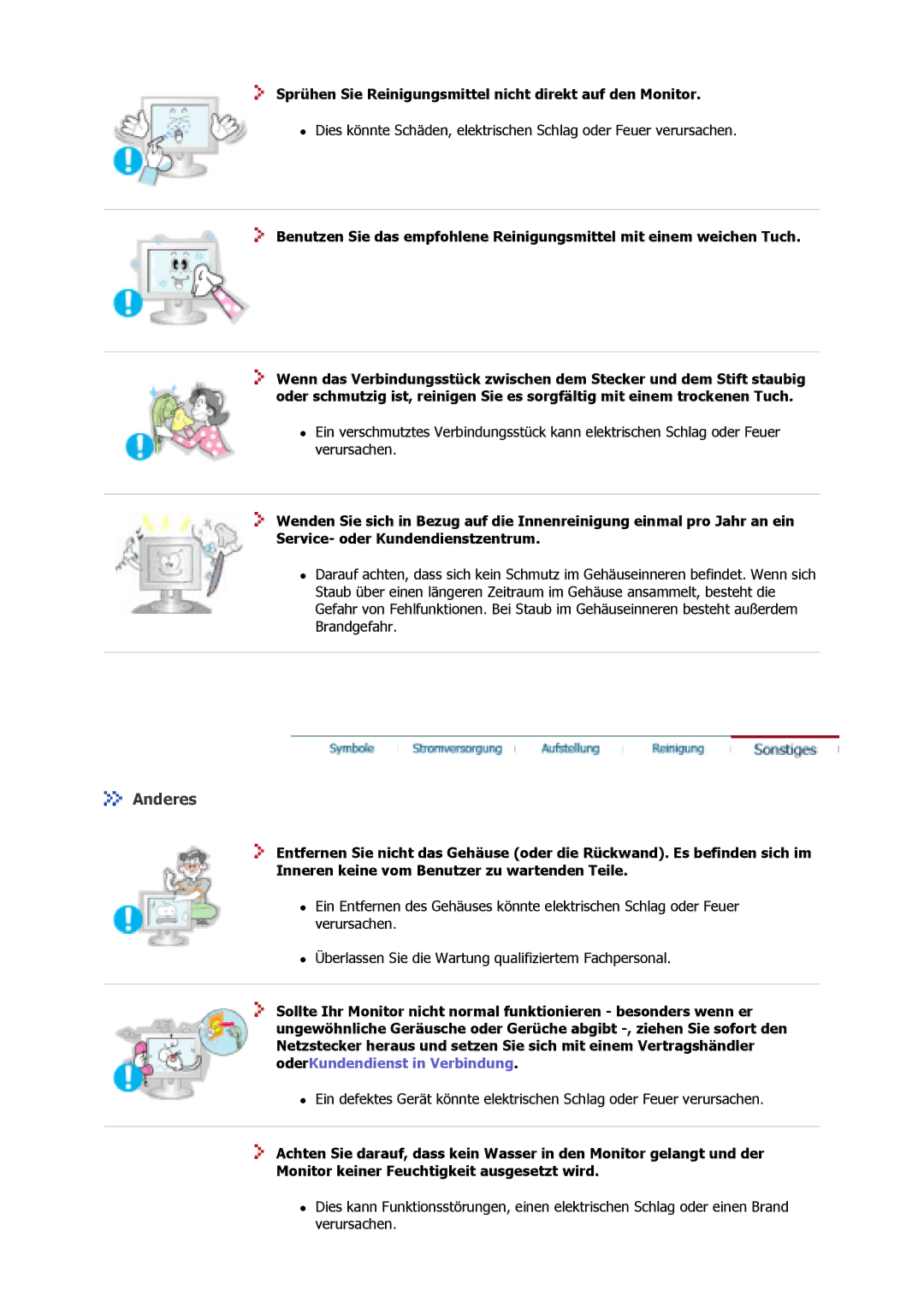 Samsung GS19VSSS/EDC, GS17MSSS/EDC, GS15MSSS/EDC manual Anderes, Sprühen Sie Reinigungsmittel nicht direkt auf den Monitor 